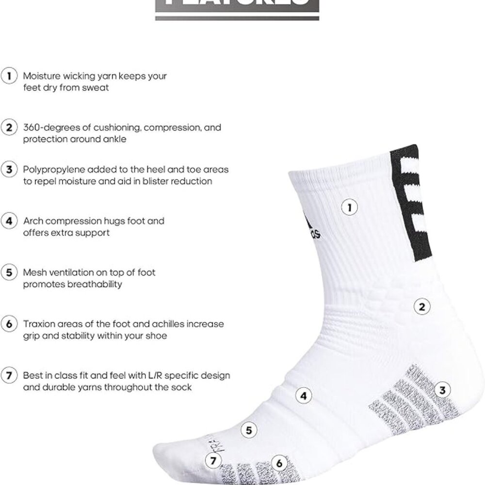 Adidas Unisex Creator 365 Basketball Crew Sports Socks (1-Pair) White Black
